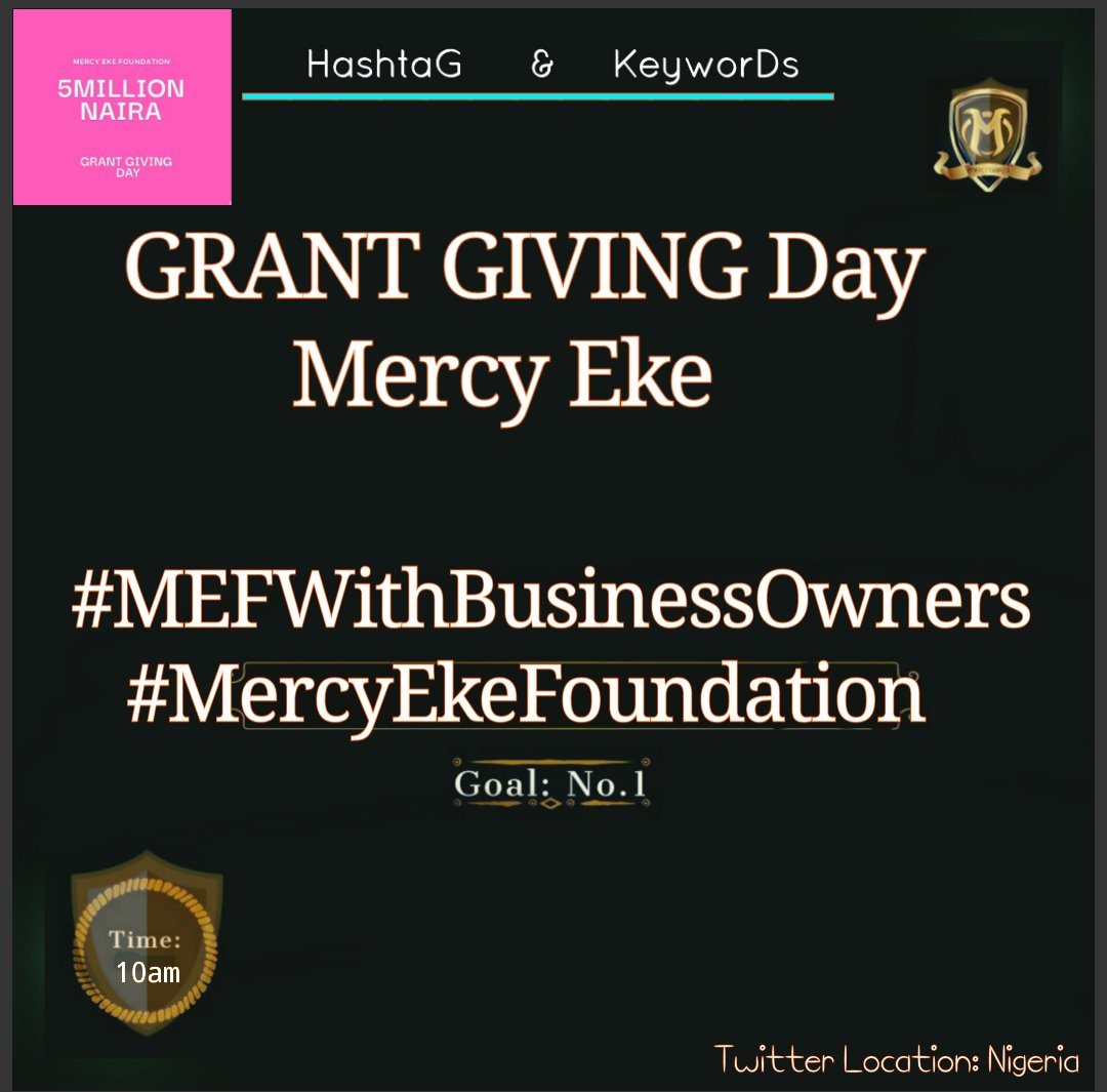 mollyfreshair's tweet photo. Good Morning Mercenaries
Our Hashtag &amp; Keyword for today is 
.
#MEFWithBusinessOwners
#MercyEkeFoundation 
GRANT GIVING Day
Mercy Eke

Time :10am
Goal: No1
Twitter Location: Nigeria 
It's important we use all tags 
Engage all tweets 
Tag Mercy Eke to +ve tweets
Pls Retweet 🙏 https://t.co/DdpTB0c8go