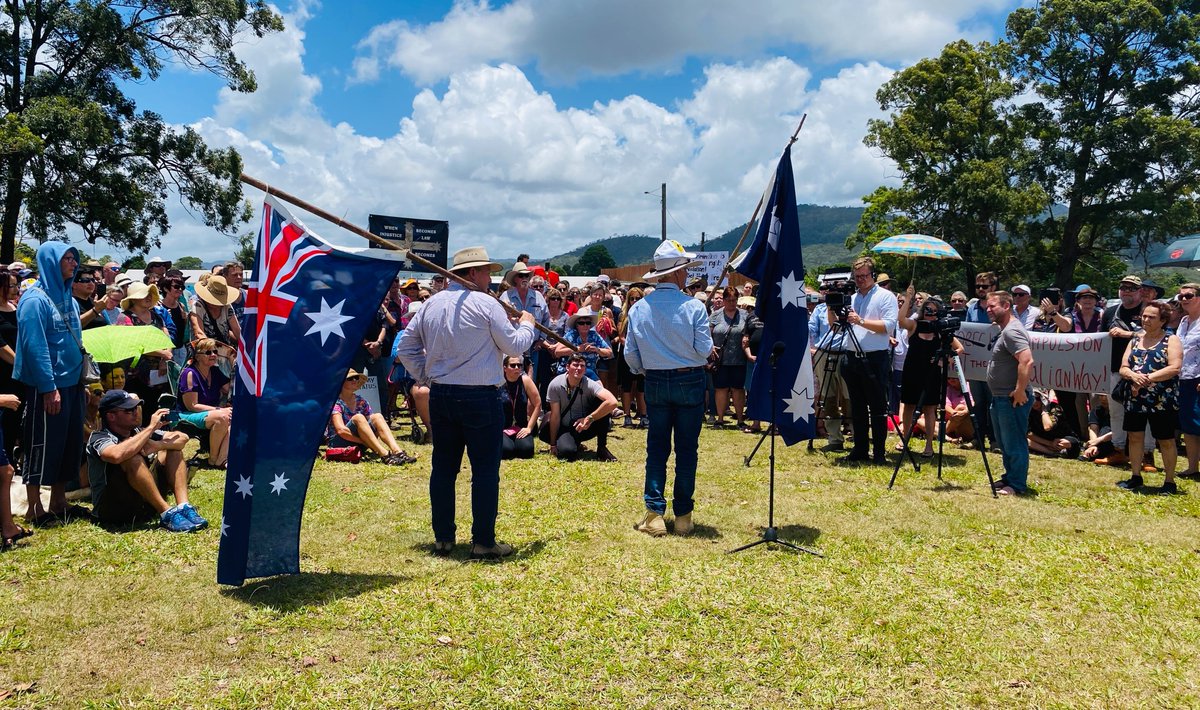 ShaneKnuthMP's tweet photo. Small business owners and residents, both vaccinated and unvaccinated, united with Bob Katter and I, in Atherton, to tell the Government that enough is enough!
The Government’s push to implement a segregation policy will ban the unvaccinated from almost every facet of life. https://t.co/28GFsd3HUc
