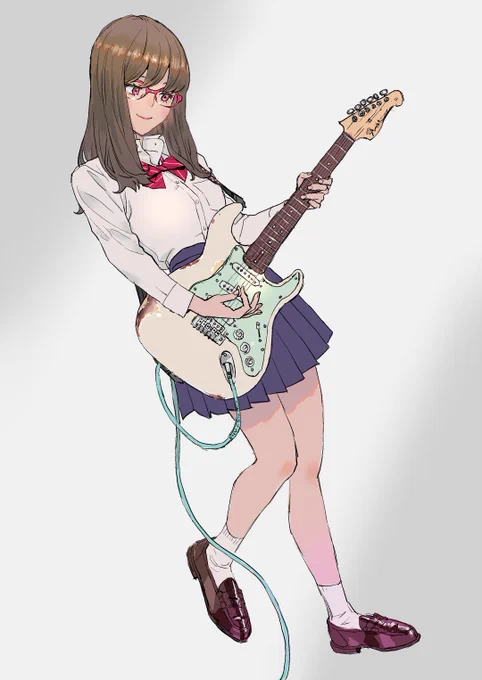 サンバーストの上から白で塗装したのが剥げてきた感じ。
#ストラト欲しくて描いた #ヘッドは思ったより長い 