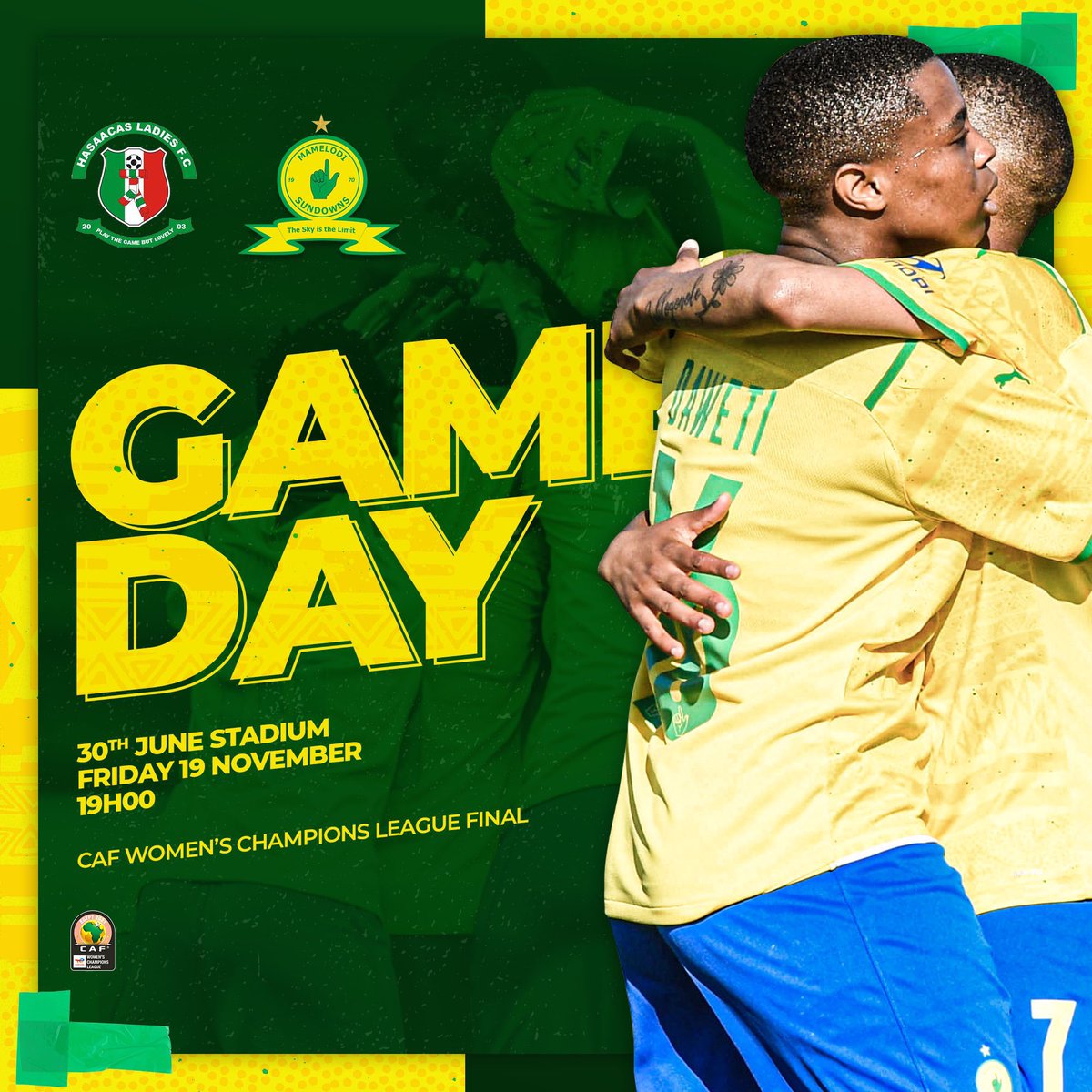 From all of us kwaSunflower, we wish these history makers <a href="/SundownsLadies/">Mamelodi Sundowns Ladies Team</a> the best of luck for their <a href="/CAFwomen/">CAF Women’s Football</a> Finals

#KaboYellow #CAFWCL #MamelodiSundowns #Sport