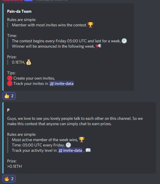 PaindaNft's tweet photo. 🚀Invites and active contests in discord only.
💰Prizes: 0.1ETH/week

Join now to participate (whitelist mints available) 📖
https://t.co/xbKEluRRCY

#NFTGiveaway #NFTCommunity #nftcollectors 
#nftgames #NFTwhitelist #ETH https://t.co/WfXtc0DioE
