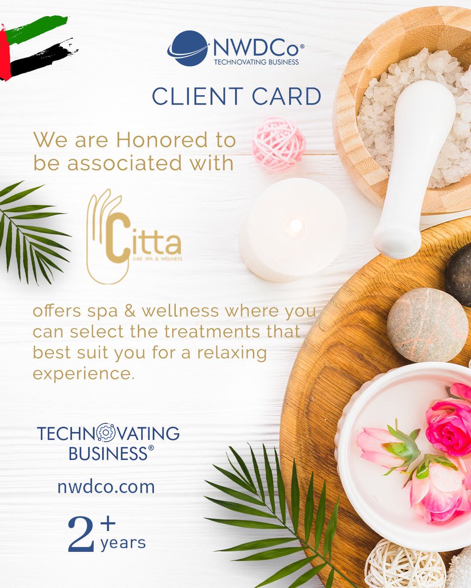 We are honored to be associated with #Cittaspa in this remarkable journey for over 2+ years.
.
.
#cittaspa #luxespa #clientcard #spas #dubai #spawellness #nwdco #websitebynwdco #tech #technovateyourbusiness #webdevelopment #technology #innovation #softwaresolutions #cloudsolution