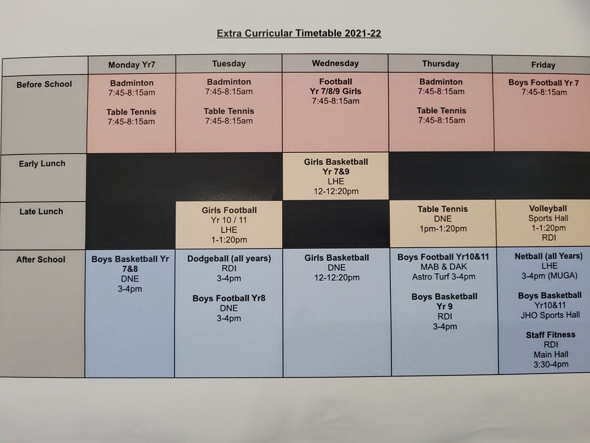 BremerSport's tweet photo. Our updated extra-curricular timetable goes live from next week. Badminton and Table Tennis have proven VERY popular so far!! No need to sign up, simply turn up and play💪 https://t.co/juXfXol877
