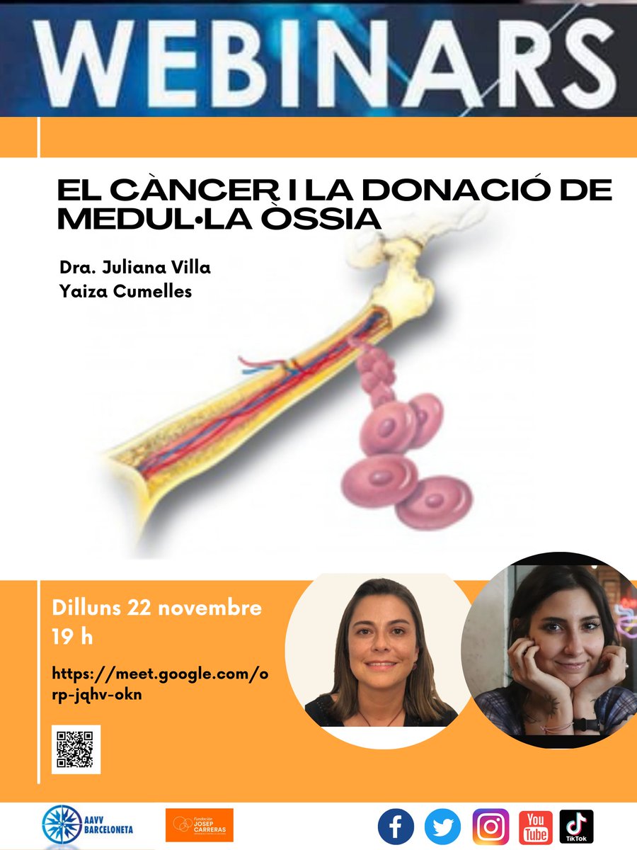 aavvbarceloneta's tweet image. 📢 Nova Webinar!
A càrrec de la Dra. Juliana Villa, directora adjunta del REDMO gestionat per la #imparablescontralaleucemia
També ens acompanyarà en aquesta webinar la @yaizacumelles

🗓️: 22/11/ 2021
⏰: 19 h
✅: Gratuït

Enllaç: meet.google.com/orp-jqhv-okn

#AAVVBarceloneta