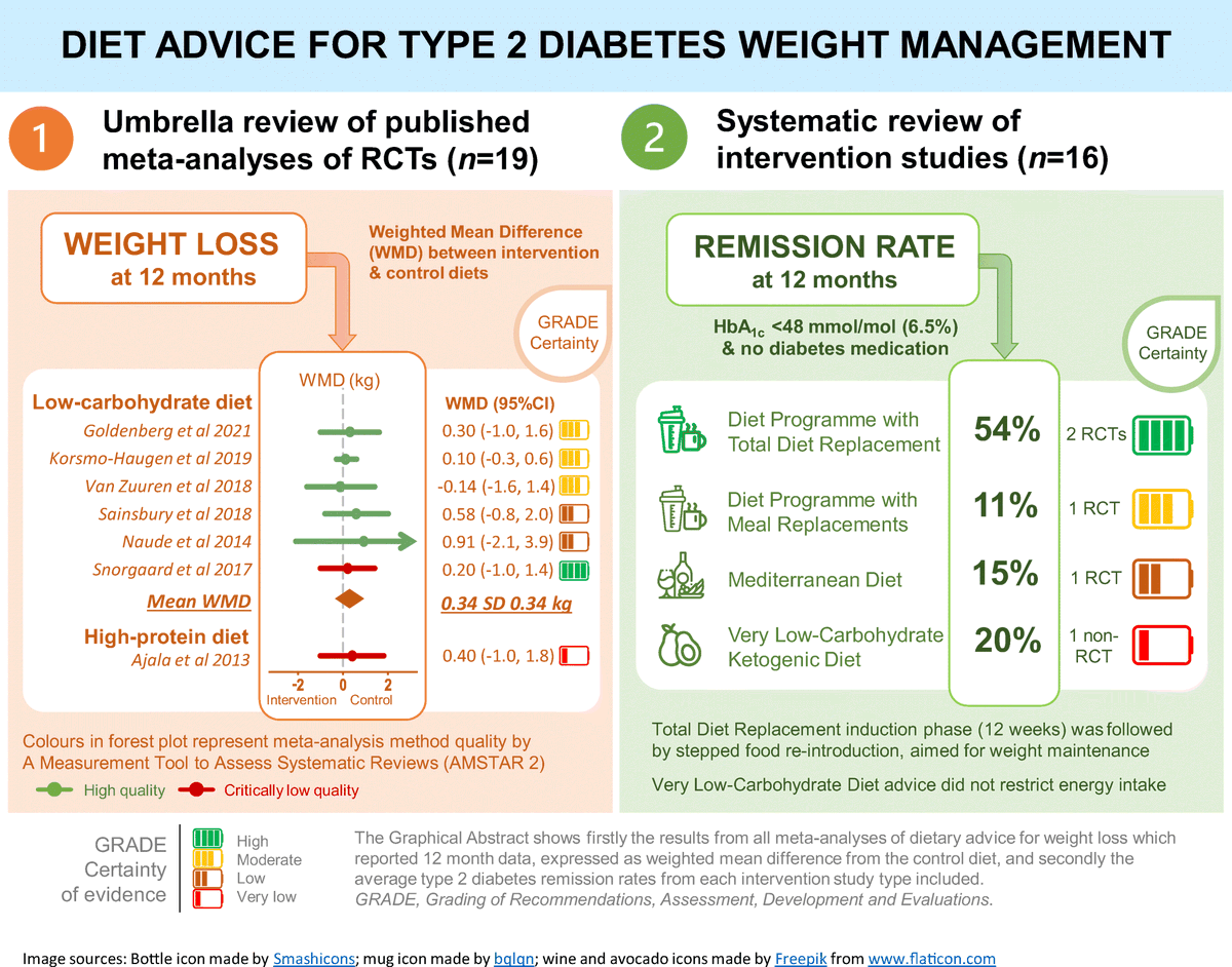 DiabetologiaJnl's tweet photo. Low energy diets with formula meal replacements are the most effective methods for weight management and remission in adults with type 2 diabetes https://t.co/1QQgTzjgqT #VLCD #LowCarb #MedDiet #diet #T2D #weightmanagement https://t.co/94VWYfjMO3