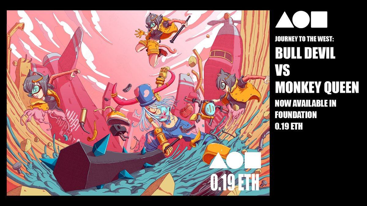 wutikaic's tweet image. 1ST drop on FOUNDATION.
Journey to the west : Bull Devil VS Monkey Queen
What if the world-known Chinese myth, Journey to the West, did not originate in the ancient world but in the post-nuclear world? 

Collected it at
foundation.app/@wutikai/~/109…

#nftart 
#FoundationNFT 
#NFTJapan