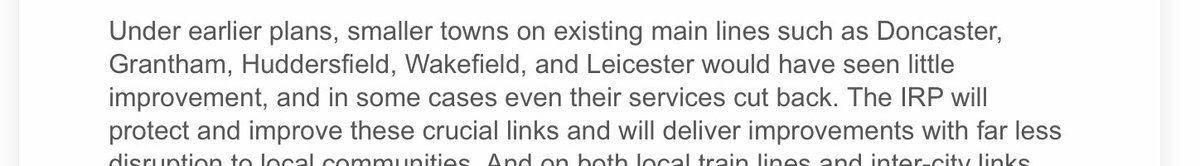 tonyroe's tweet photo. Time to pick through some of the detail of the #railplan today. Not quite sure whoever wrote this understands much about our geography (or grammar) “smaller towns such as….Leicester” ??? #leicester Note to author; Leicester is the eleventh biggest city in England. https://t.co/9H9bTulbia