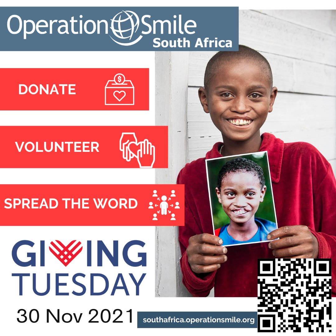 OpSmileSA's tweet photo. Generosity goes by many names, but no matter where we are, it gives hope and makes dreams a reality. Let’s come together to give, volunteer, help, share and heal on 30 November for #GivingTuesday. https://t.co/jJ3CM0XBK3
#ImpactOfASmile #donatesmiles #opsmilesa https://t.co/9t1ruewnzc
