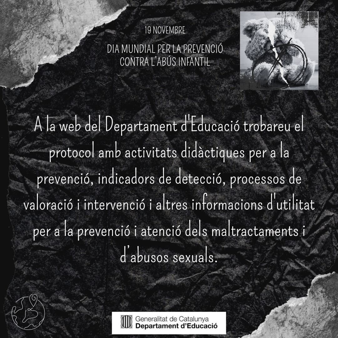 eap_b34's tweet photo. 19 de novembre, dia mundial de la prevenció de l'abús infantil, aprofitem per compartir el protocol de prevenció i actuació per les escoles en matèria de maltractament i abús infantil del Departament d'Educació #educació #educacióinfantil #educacióprimària #eap https://t.co/5ybx6iDlOq