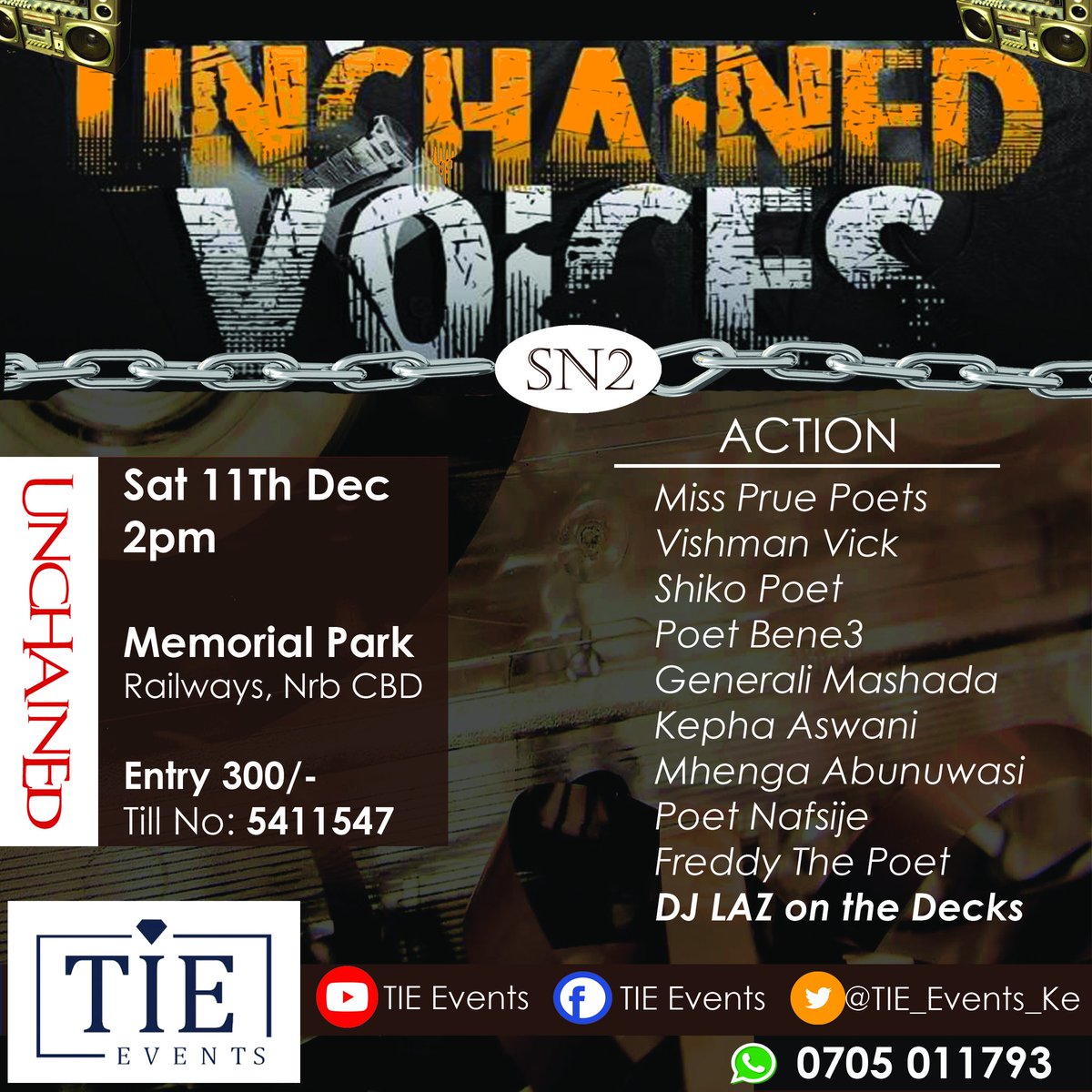 #UnchainedVoicesSn2 is coming up on 11th Dec 2021 from 2pm at the @MemorialParkKe Watch out for your favorite artists on stage! @Freddy_Edie @CypressOutlook @olvan_omosh @sndungu94 @kujijengake @BillianOjiwa @lookuptv @tv47ke