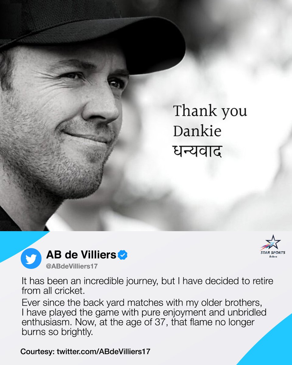 StarSportsIndia's tweet photo. AB na jao chhod kar... 😢 💔

#ThankYouAB #ABdeVilliers #ABD https://t.co/IJ3SMyWIL7