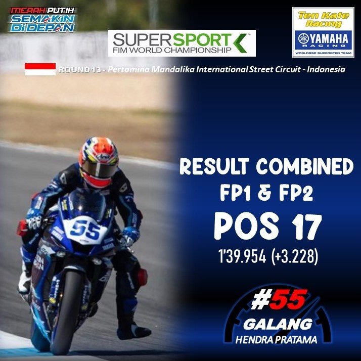 Hasil Kombinasi FP1 dan FP2 <a href="/GalangHendra551/">GalangHendra55official</a> berada pada Pos 17 - 1’39.954 (+3.228)

Yukk! Sobat YRI kasih semangat buat <a href="/GalangHendra551/">GalangHendra55official</a> semoga besok Race 1 mendapatkan hasil terbaik.

Stay tuned ya guys 😉😉

🔥 Yamaha Semakin Di Depan, Full GassPoll! Let's Gear Up 2021