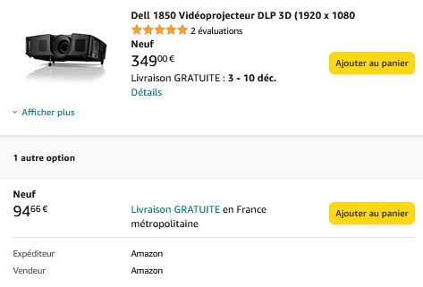 Roderikbp's tweet image. #Neuf #bonsplans #Amazon
Produit : Dell 1850 Vidéoprojecteur DLP 3D (1920 x 1080 
Prix : 94.66€ ald 349€ 
amzn.to/3FLyy1t