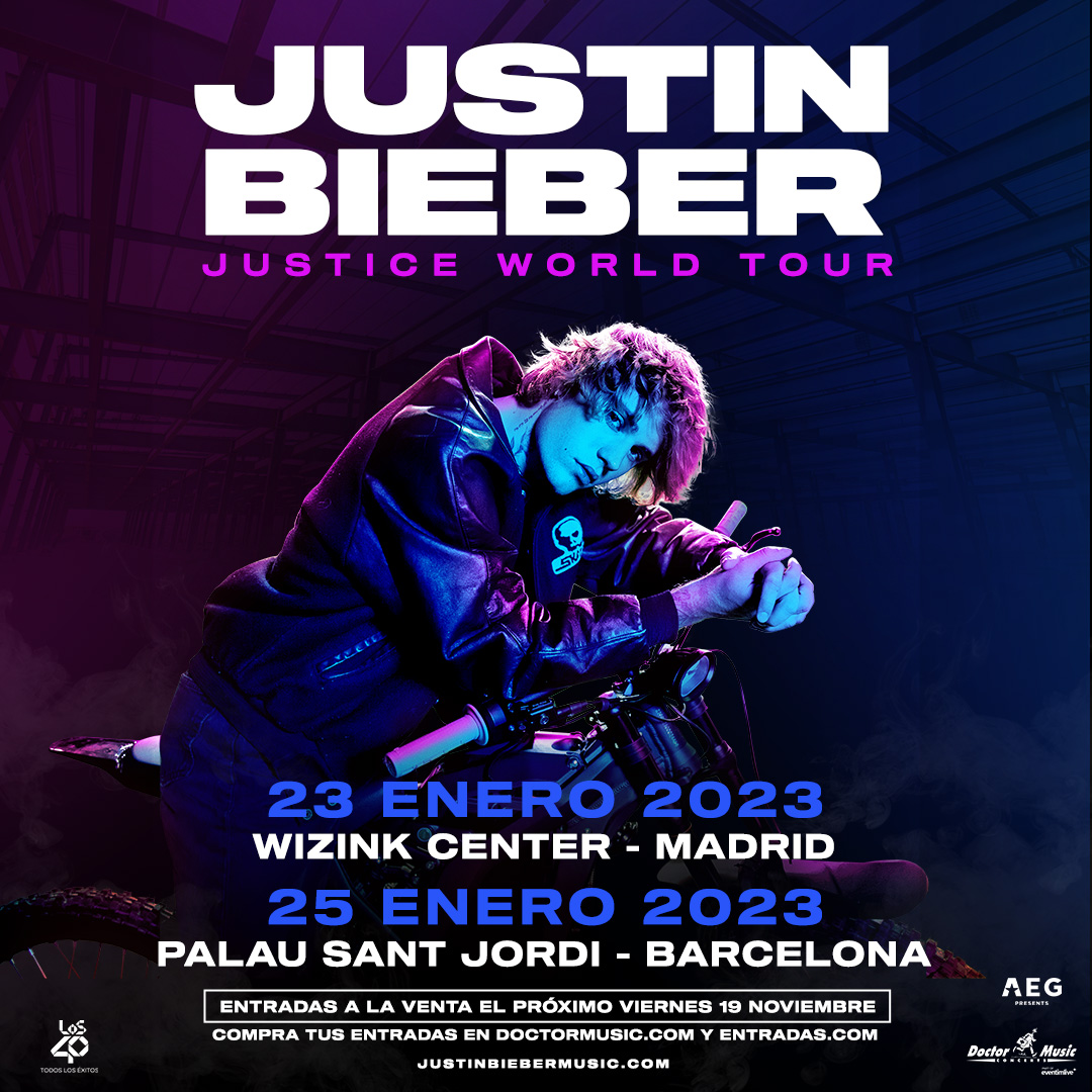 💥 <a href="/justinbieber/">Justin Bieber</a> vuelve a España en 2023 con el esperado 'Justice World Tour'. 
▪️ 23.01.23 - Madrid l WiZink Center
▪️ 25.01.23 - Barcelona l Palau Sant Jordi

🎟️ Entradas ya a la venta en doctormusic.com
🌟 #JusticeWorldTour