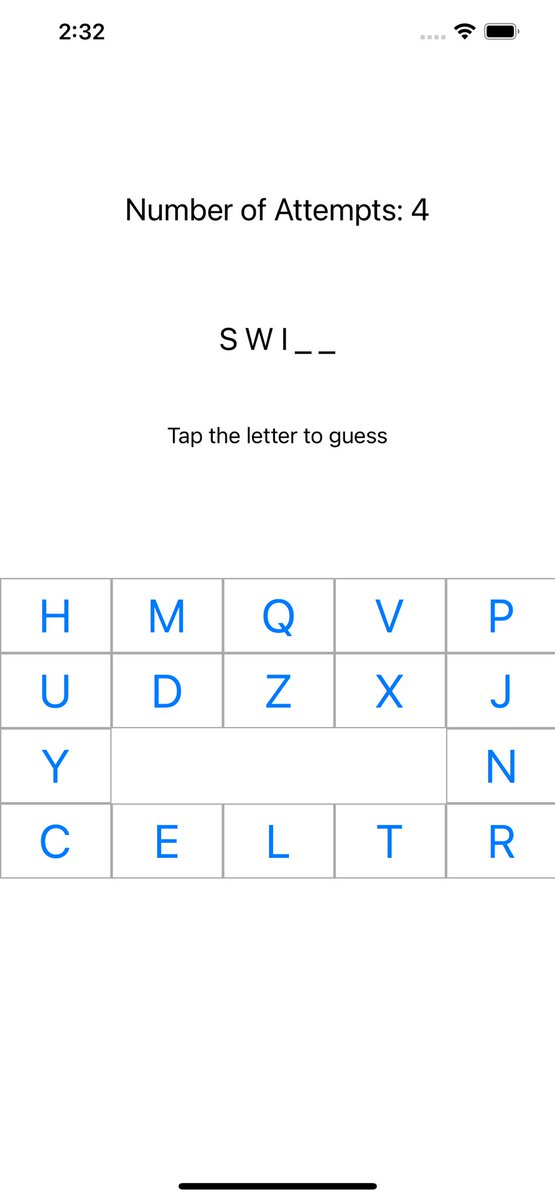 MrBucha7's tweet photo. #100DaysOfSwift. Day 41. I created a hangman game, quite similar to game from project 8. It was nice to remind how to create interface without storyboard https://t.co/fTiz5wOVTl