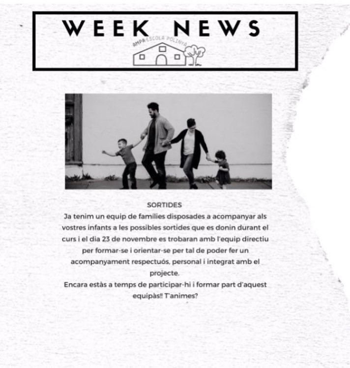 Famílies arriben les WEEK NEWS, les trobareu cada divendres al blog de la nova web!

Un resum de la feina feta i novetats de les comissions de @ampaescolapolinya 

Bon cap de setmana✨

#hianemjuntes #somunacomunitat #afaescolapolinya #weeknews #escolapolinya