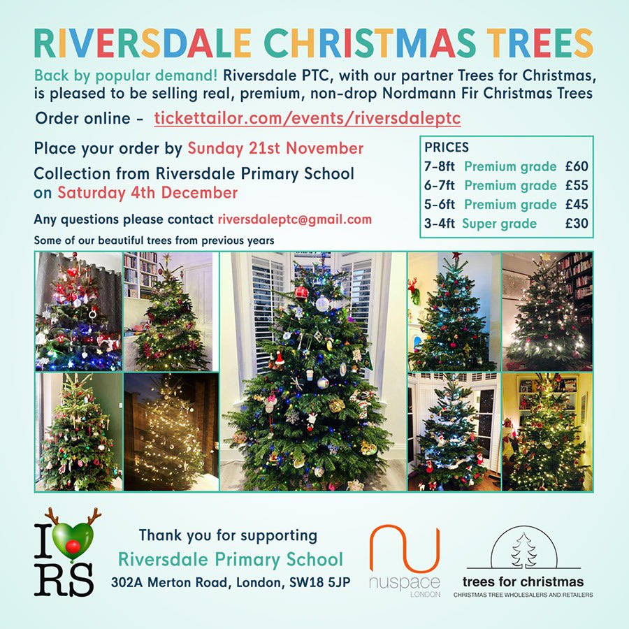 Just two days left to order a lovely Riversdale Christmas Tree! 🎄🎄Money raised will help provide extra resources and facilities for our wonderful school. tickettailor.com/events/riversd…