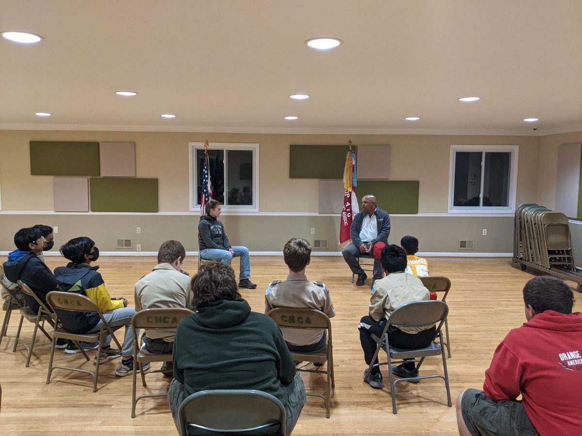 Troop470's tweet photo. On 11/17/21 during our meeting, Mr. Bard from the Frederick, MD Community Action Agency speaks to our scouts about they help our local community fight homelessness and food insecurity and how we can help. #CitizenshipInTheCommunity . @boyscouts @NCACBSA @DwntwnFrederick  @FNPnews https://t.co/l2pAStMtKy