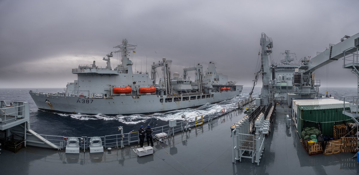 RFATidesurge's tweet photo. Professional maritime logistics delivered by @RFATidesurge, @RFAFortVictoria @RFATidespring this afternoon in support of the UK Carrier Strike Group! 

A day without a RAS is like a day without sunshine, so we made sure to get lots done today! ⚓️

#WeLoveLogistics #UKCSG https://t.co/zvpb33BbBv
