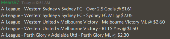 Mearsy_'s tweet photo. A-League picks for Saturday https://t.co/YsVGC641Fr