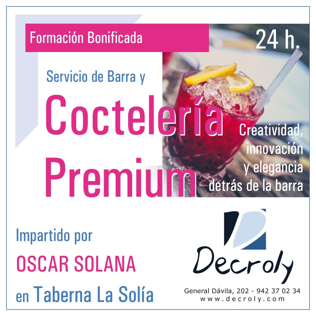 decroly's tweet photo. Del 29 de noviembre al 3 de diciembre de 2021

PLAZAS LIMITADAS
Lunes a jueves de 10:00 h. a 13:00 h.

Información:

942 37 02 34
formacion@decroly.com

#formacioncontinua #fundae #cocktelería #oscarsolana #decroly #somosmuytop🔝 https://t.co/jOHgF7nDk2
