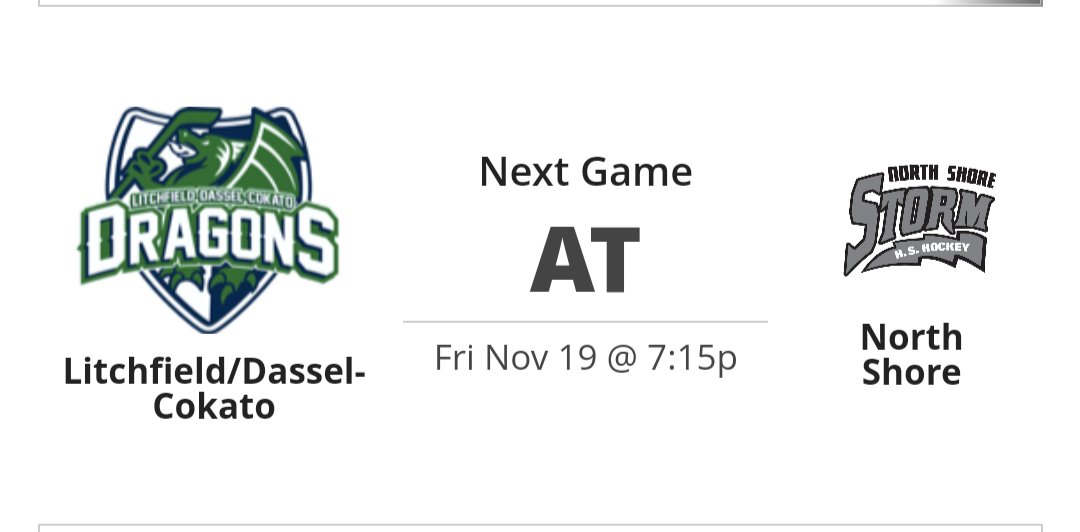 🚨Storm Gameday!🚨

🆚 Litchfield D/C Dragons 
📍Silver Bay, Minnesota 
📆Friday, November 19th
⏰ JV 5:00 - Varsity 7:00