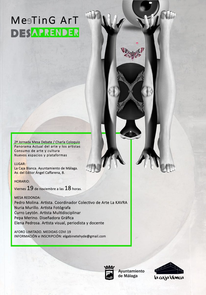 2° encuentro de artistas. MEETING ART. 
Mesa/debate. Viernes 19 de noviembre a las 18 h. 
<a href="/cajablancamlg/">La caja blanca</a> <a href="/malaga/">Ciudad de Málaga</a> <a href="/MalagaJuventud/">Área de Juventud</a>