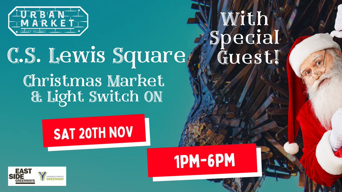 ConnsGreenway's tweet photo. Don't forget the CS Lewis Square Christmas Market &amp; Switch On is taking place tomorrow from 1pm-6pm.

Come along and do a bit of early Christmas shopping, plenty of local businesses on-site offering unique gifts for Christmas. 

ℹ️ https://t.co/GRhlOrAyxJ 

#CSLewisFest https://t.co/bMGOvPeViN