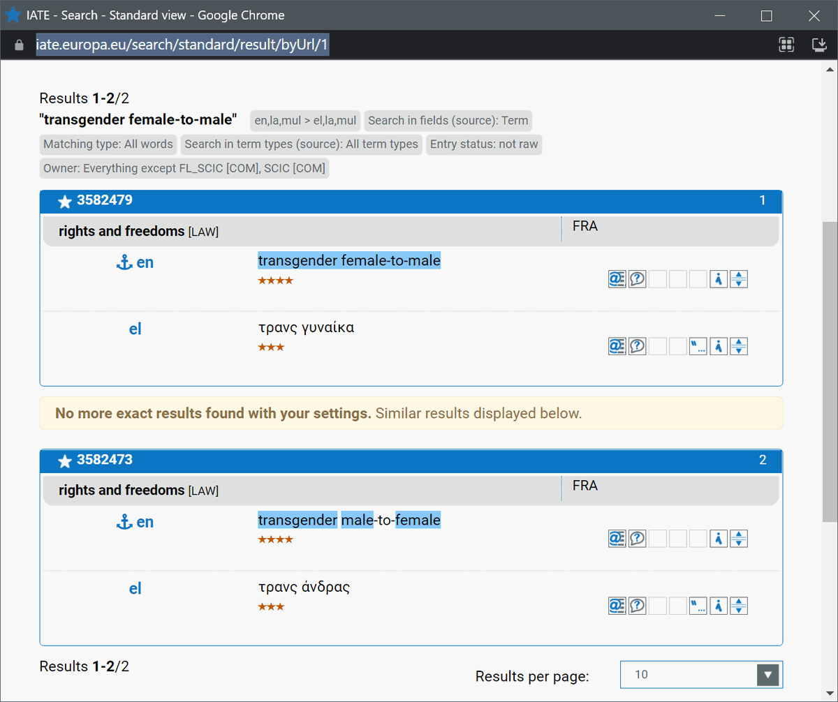 Πώς λέμε Transmann στα ελληνικά; Τρανς γυναίκα! Και Transfrau; τρανς άνδρας!

translatum.gr/forum/index.ph…

#IATE, #terminology, #blunders