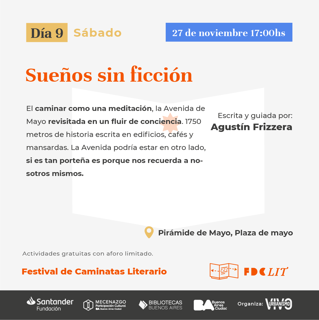 🚶🏼‍♀️El sábado 27/11 a las 17 hs <a href="/agustinfrizzera/">Agustin Frizzera</a>, nuestro Director Ejecutivo, va a guiar la caminata ""Sueños Sin Ficción"". El punto de encuentro es en la Pirámide de Mayo, Plaza de Mayo.