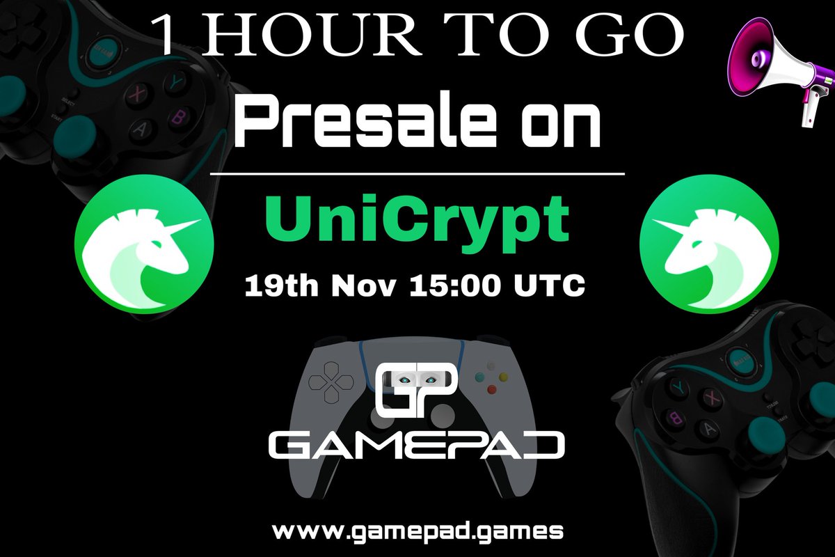 gamepad_games's tweet photo. Congratulations💐💐 
Our PRESALE  START IN ONE HOUR on Unicrypt 🚀🚀
join our presale - https://t.co/95n9RF8ZT3

#Gamepad #unicrypt #Presale 
#gaming #solidproof https://t.co/59oX3Bvpwh https://t.co/TP9KhARFil