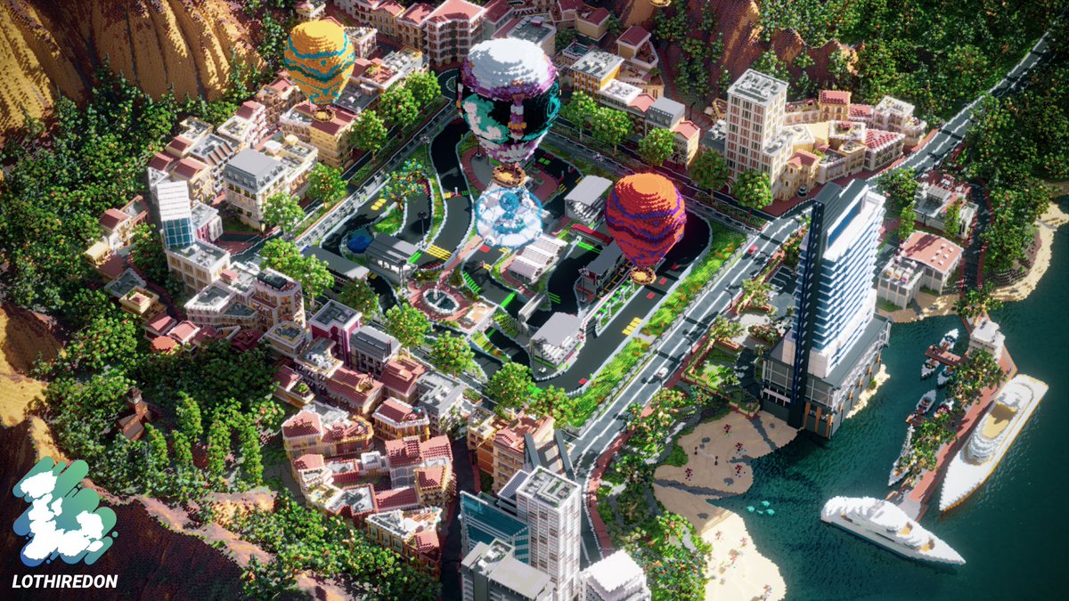 Lothiredon's tweet photo. At last - we can share this project! 2 months of building - this map was (and is!) used as a virtual stage for @madzooevents . Featuring a full F1-style racetrack, immersive environment with lots to explore - certainly a unique experience!

#minecraft #minecraft建築コミュ https://t.co/Gvg5D6wMc9