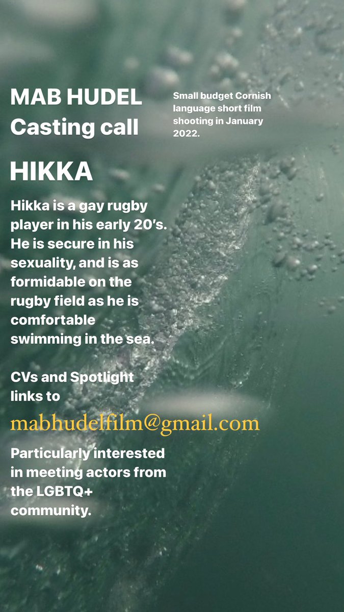 Casting call for Cornish language short film, Mab Hudel (Magical Son). 

Please share. Meur ras bras // thanks very much! ❤️
