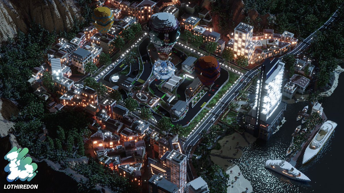 Lothiredon's tweet photo. At last - we can share this project! 2 months of building - this map was (and is!) used as a virtual stage for @madzooevents . Featuring a full F1-style racetrack, immersive environment with lots to explore - certainly a unique experience!

#minecraft #minecraft建築コミュ https://t.co/Gvg5D6wMc9