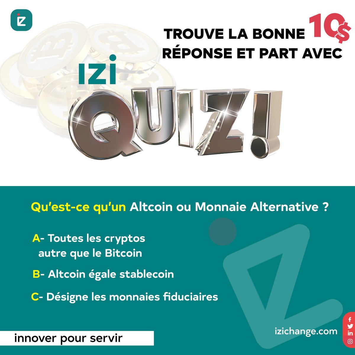 IZIchange's tweet photo. 🎁Trouve la bonne réponse et part avec 10$

👉Pour jouer :

- Abonne toi à IZICHANGE sur Twitter et Facebook 
- Intégre https://t.co/BTYFrWnLZJ
- Tague un ami
- Commente ta réponse (utilise les lettres) 
- Retweete

NB : Seul la première et la dernière bonne réponse gagneront. https://t.co/TnF9i6DifP