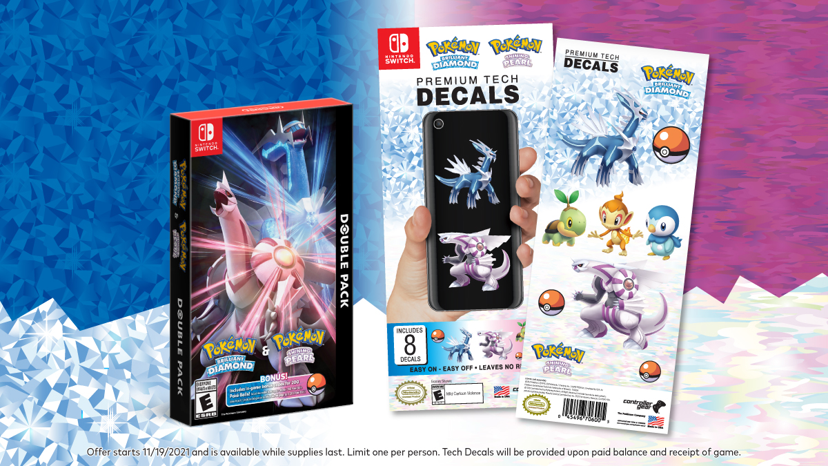 Target on X: The Sinnoh Region awaits! 💎✨⚪ Purchase the double pack  bundle of #PokemonBrilliantDiamond & #PokemonShiningPearl in store and  receive a free set of exclusive tech decals that feature the three