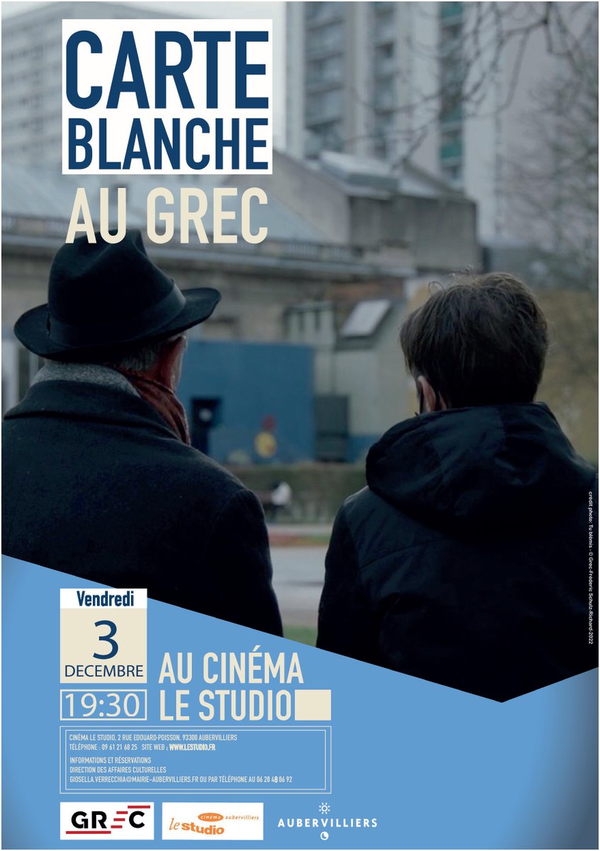 aubervilliers93's tweet image. Carte blanche au Grec
Le bureau des tournages d’Aubervilliers, en partenariat avec le @grec_info et le #Cinéma #LeStudio, vous propose, vendredi 3 décembre à 19 h 30, de participer à une soirée cinéma et de découvrir une série de films.
➡ aubervilliers.fr/Carte-blanche-…
#aubervilliers