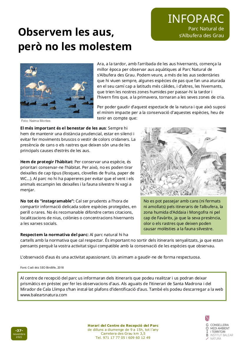 BalearsNatura's tweet photo. 🐦T'apuntes a observar aus a s'Albufera des Grau? La tardor és un bon moment per fer-ho, ja que hi podem trobar les que sempre hi viuen com les que estan de pas

⬇ Et deixam dos fulletons per identificar-les. Si hi vas, tingues en compte les recomanacions de l'Inforparc! https://t.co/wsCO814NrO