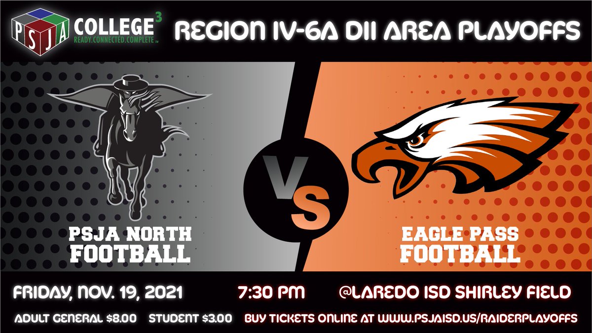 Watch the <a href="/PSJANORTHECHS/">RAIDER NATION</a> Raiders battle Eagle Pass at the Division II Area Playoffs tonight at Laredo ISD Shirley Field.

Livestream here: youtu.be/tu_O4jbO1Bs

#PSJAProud