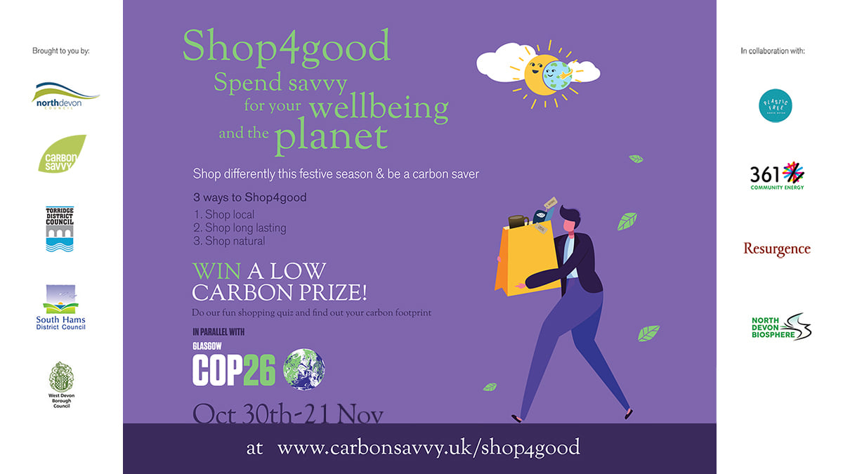 SouthHams_DC's tweet photo. We've been taking part in the Shop4Good campaign, promoting smart shopping choices that could support the local economy, save you money and help the planet.
Enter now at https://t.co/3eBpF4kJVB – enter by 21 Nov to try & win a prize! #COP26 #Shop4Good #climatechange https://t.co/8oDiNXlItK