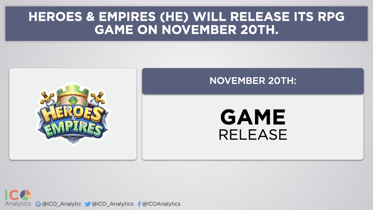 _ @HeroesEmpires $HE will release its RPG game on November 20th. Users can try the game from 9:00 AM (UTC), Nov 20th while marketplace will go live at 9:00 AM (UTC),  Nov 21st. 
blog.heroesempires.com/p/official-gam…