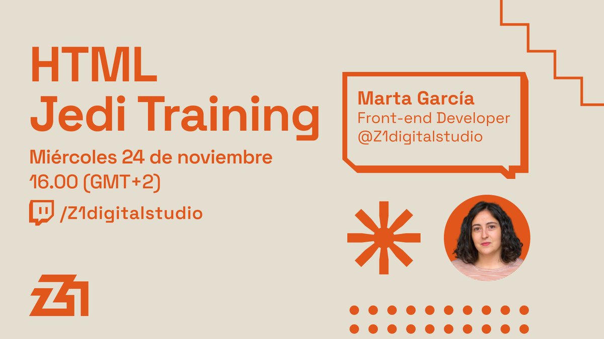 📢 ¡Atención! El próximo miércoles <a href="/mrtagrc/">Marta García</a> estará impartiendo una súper masterclass sobre HTML en nuestro canal de Twitch👩‍💻. Si quieres comprender y dominar la fuerza de las etiquetas HTML no te lo puedes perder:
twitch.tv/z1digitalstudio

#WomenInSTEM #girlswhocode #savethedate