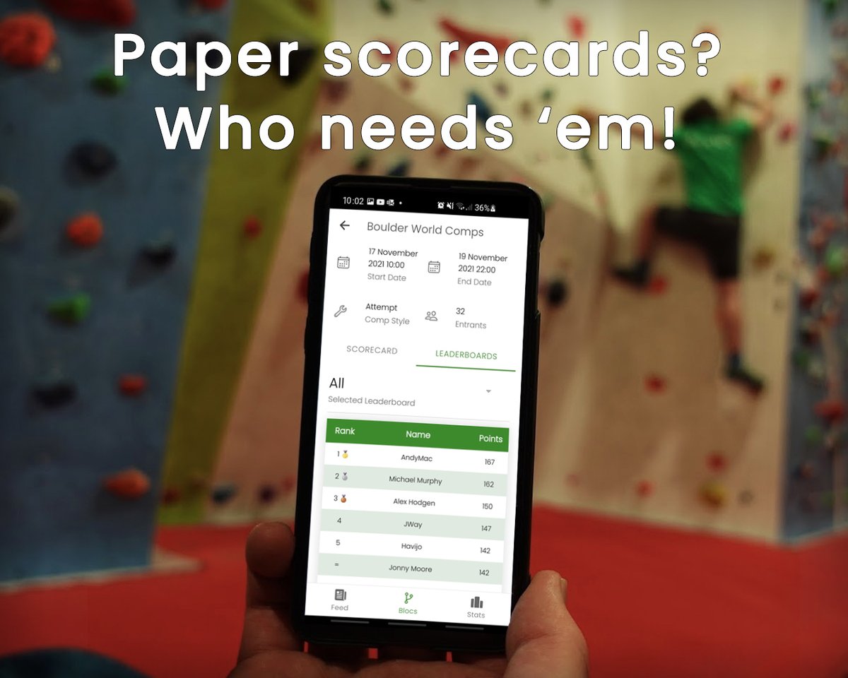 BlocifyApp's tweet photo. Blocify comps calculate your scorecard at the end of every session!

It's:
🥇 Faster
🥈 More accurate
🥉 More convenient
🌳 Better for the environment
📶 Live leaderboard
⏱ A real time saver for the setters
🔢 No mental maths

What's not to love?!

#blocify #ClimbingApp https://t.co/YbFVNFBRpn