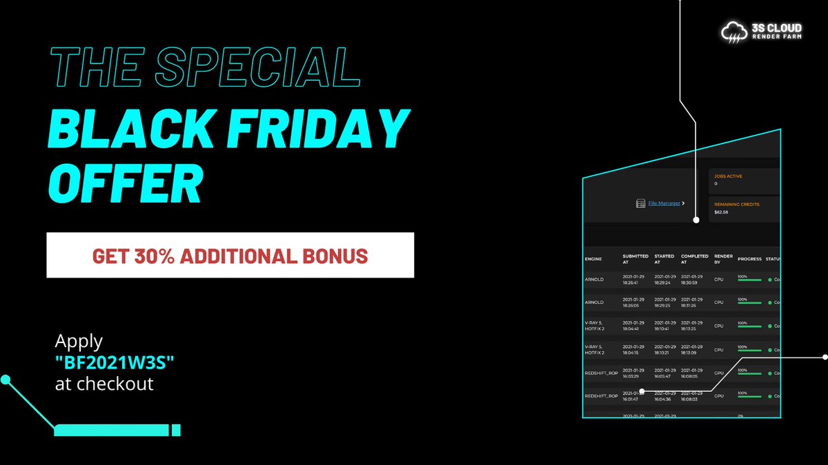 3S_RenderFarm's tweet photo. [BLACK FRIDAY OFFER] Only apply on Friday, November 26, 2011
💥 Apply "BF2021W3S" at checkout to get an extra 30% on recharges ➡️ https://t.co/yytNdyeit7 

#3sfarm #3scloud #3scloudrenderfarm #renderfarm #renderingservice #cloudrenderfarm #rendering3d #render #houdini #blender3d https://t.co/zZPjYyf4sC