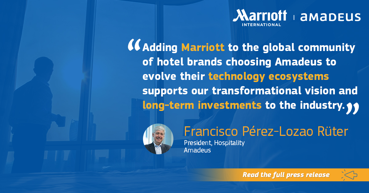 Francisco Pérez-Lozao Rüter, President, #Hospitality, Amadeus, comments on the exciting agreement with <a href="/MarriottIntl/">Marriott International</a> to deploy Amadeus' Central Reservations System: ow.ly/uw6z50GRFQh <a href="/amadeushosp/">Amadeus Hospitality</a>