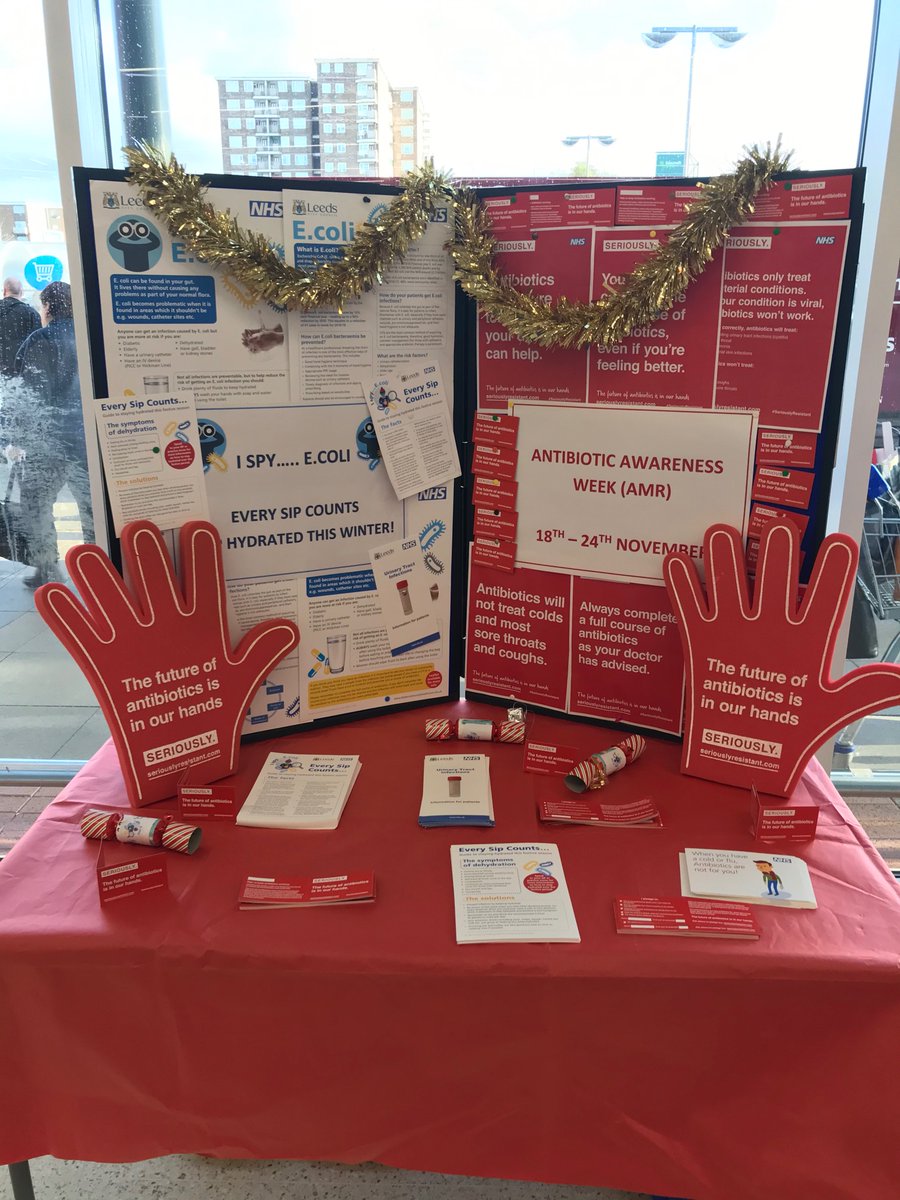 ISpyEcoli's tweet photo. All set up at Seacroft Tesco, ready to discuss AMR and the importance of keeping hydrated to help prevent infections from gram negative bacteria @liz_grogan @nhsleeds #WAAW #seriouslyresistant @stephlawrence5 https://t.co/tb1eesrK0t