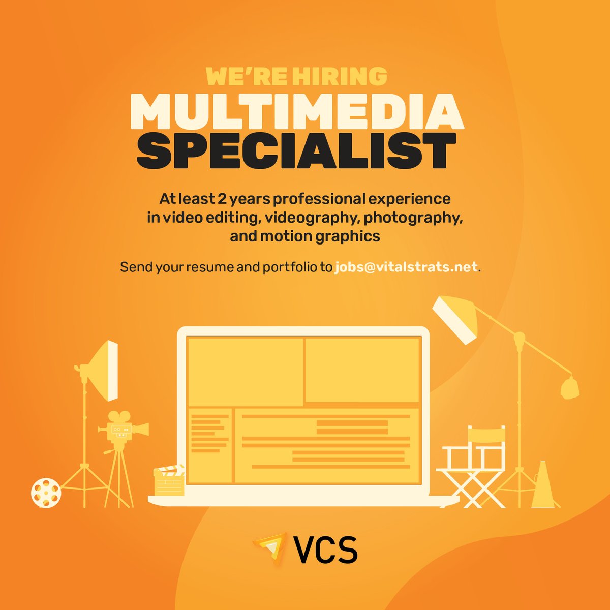 Vitalstrats's tweet photo. #TeamVCS is always on the lookout for talented individuals who can help us create Strategically Creative content! 

Do you have what it takes to be our MULTIMEDIA SPECIALIST? Send your resume and portfolio to jobs@vitalstrats.net or through: https://t.co/jo5POCPOQk

#buhayahensya https://t.co/bFXhlz85eT