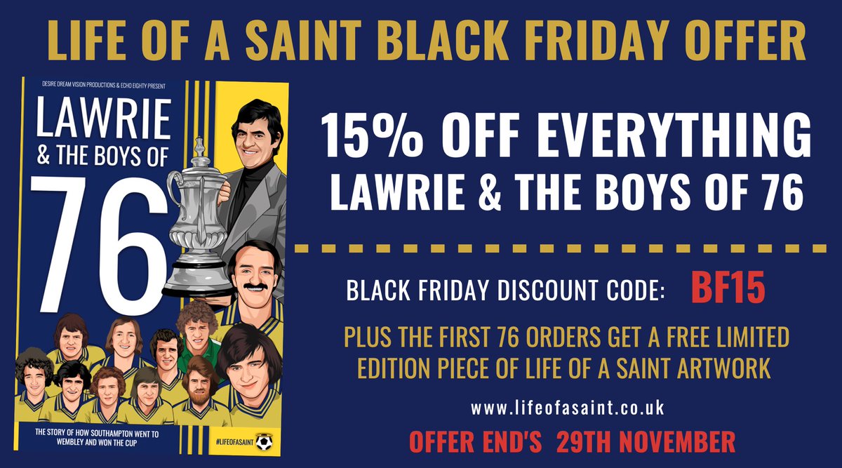 LifeOfASaint85's tweet photo. JUST ONE WEEK LEFT OF 15% OFF EVERYTHING IN THE #LIFEOFASAINT STORE including items from the #LawrieAndTheBoysOf76 range!

🎄Get you Christmas shopping done early with the perfect gift for any #SaintsFc fan! #BlackFriday #Southampton https://t.co/RUDGrGEDh7 https://t.co/UuUGQnOOQ6