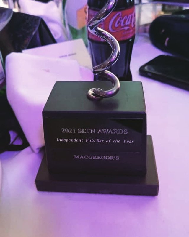 MacGregorsBars's tweet photo. Now this is an award we’re delighted with! #independentbaroftheyear @TheSLTN awards #inverness #scottishbars https://t.co/MbVaUeZA6O