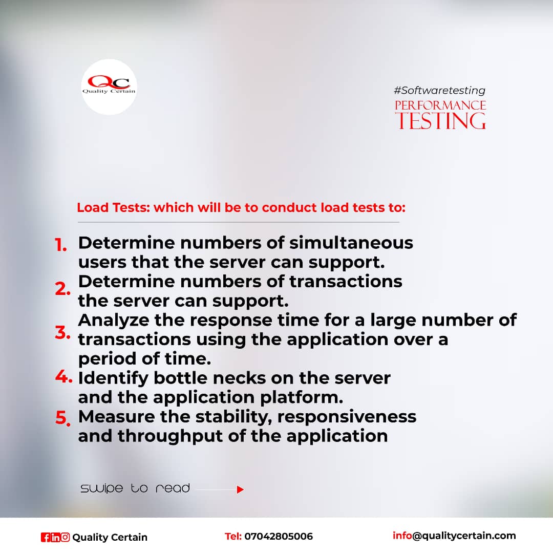 CertainQuality's tweet image. #softwaretestingtips
#TGIF
What is PERFORMANCE TESTING?
_________________
At Quality Certain "Quality is our tuff and tuff is quality"
#Softwaretesting #ApplicationDevelopment #Automation
#Security
#ITOutsourcing
For More Info:
Info@qualitycertain.com
Or Call: 07042805006
